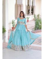 Sky Blue Color Gold Crush Lehenga Choli