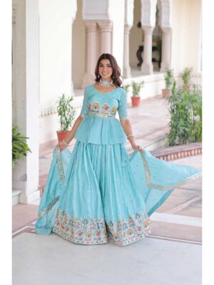 Sky Blue Color Gold Crush Lehenga Choli