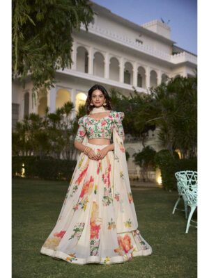 Cream Color Georgette Lehenga Choli