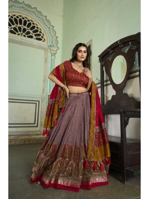 Onion Color Tussar Silk Lehenga Choli