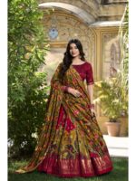 Red Color Tussar Silk Lehenga Choli