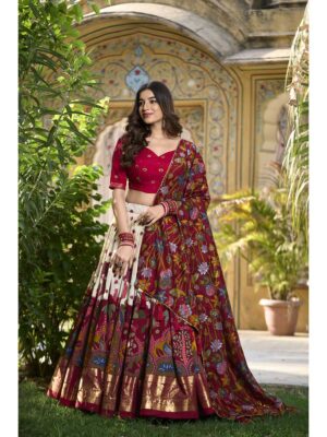 White Color Tussar Silk Lehenga Choli