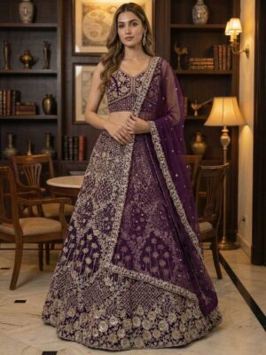 Wine Color Net Lehenga Choli
