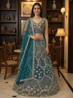 Firozi Color Net Lehenga Choli
