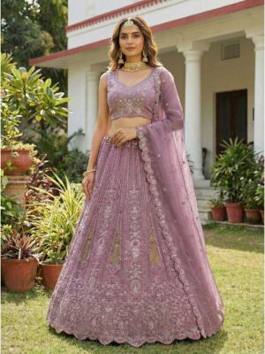 Purple Color Bridal Net Lehenga Choli