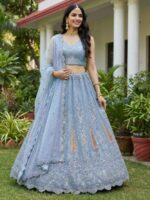 Firozi Color Bridal Net Lehenga Choli