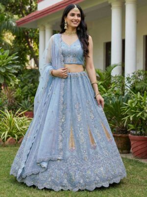 Firozi Color Bridal Net Lehenga Choli