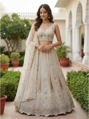 White Color Bridal Net Lehenga Choli