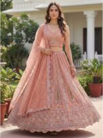 Peach Color Bridal Net Lehenga Choli