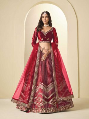 Red Color Ice Velvet Lehenga Choli