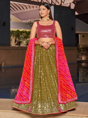 Olive Color Georgette Lehenga Choli