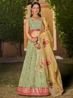 Pista Color Georgette Lehenga Choli