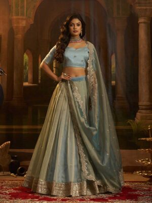 Turquoise Blue Color Organza Lehenga Choli