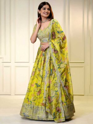Yellow Color Organza Lehenga Choli