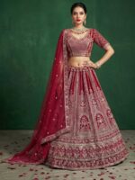 Pinkish Red Color Satin Lehenga Choli