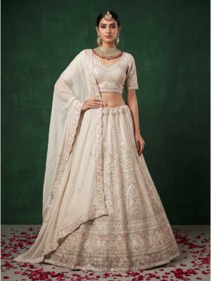 White Color Satin Lehenga Choli