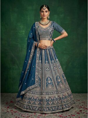 Teal Color Satin Lehenga Choli