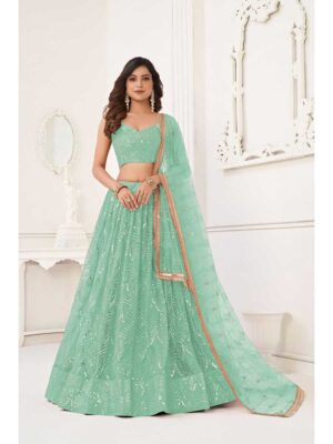 Sea Green Color Butterfly Net Lehenga Choli