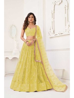 Lemon Color Butterfly Net Lehenga Choli