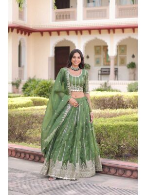 Green Color Gold Crush Lehenga Choli