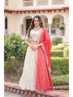 Off White Color Cosmoc Silk Lehenga Choli