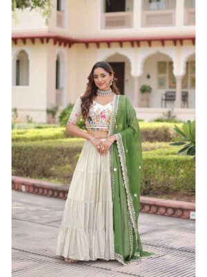 Off White Color Cosmoc Silk Lehenga Choli