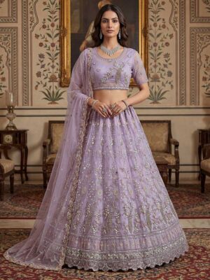 Lavender Color Net Lehenga Choli