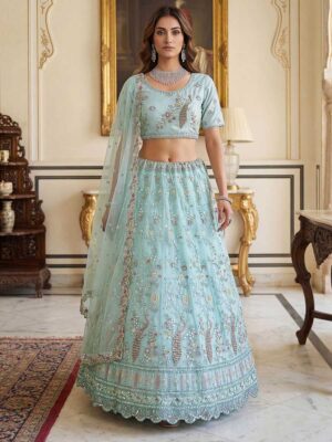 Sky Blue Color Net Lehenga Choli