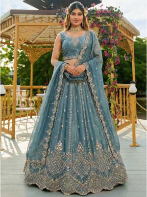 Grey Color Satin Lehenga Choli