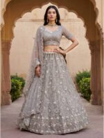 Stone Grey Color Net Lehenga Choli