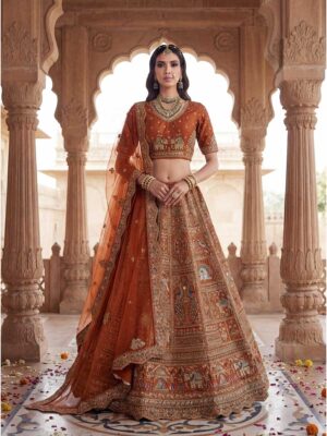 Orange Color Silk Lehenga Choli