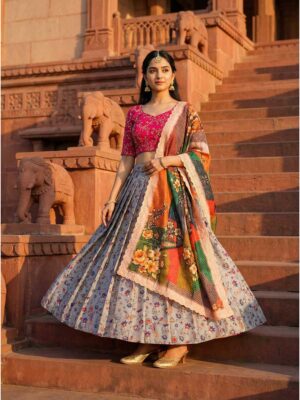 Grey Color Satin Silk Lehenga Choli