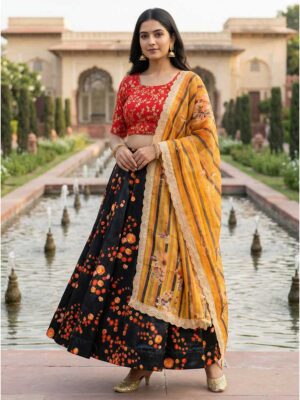Black Color Satin Silk Lehenga Choli