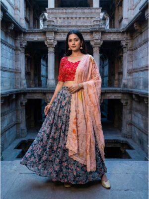Grey Color Satin Silk Lehenga Choli
