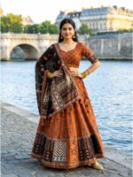 Rust Color Cotton Rayon Lehenga Choli