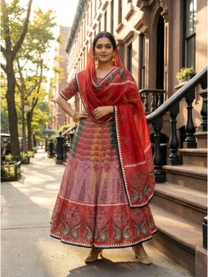 Red Color Cotton Rayon Lehenga Choli