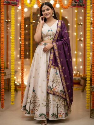 Off White Color Cotton Rayon Lehenga Choli