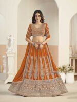 Orange Color Faux Georgette Lehenga Choli