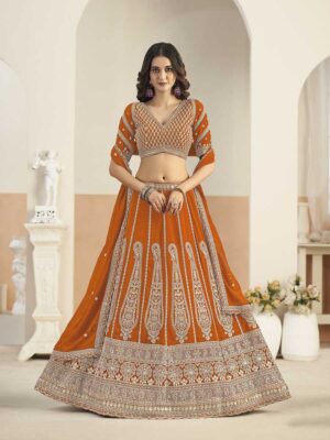 Orange Color Faux Georgette Lehenga Choli
