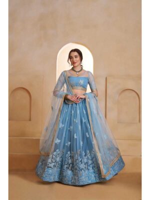 Mint Blue Color Butterfly Net Lehenga Choli