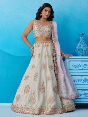 Pista Color Tissue Lehenga Choli