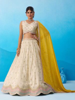 Cream Color Tissue Lehenga Choli
