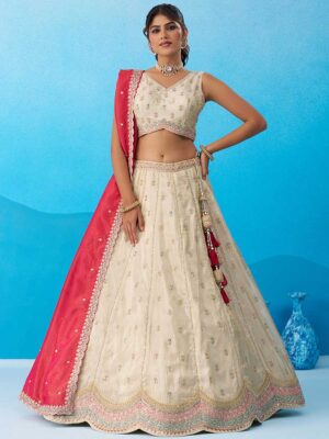 Cream Color Tissue Lehenga Choli