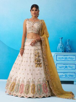 Cream Color Tissue Lehenga Choli