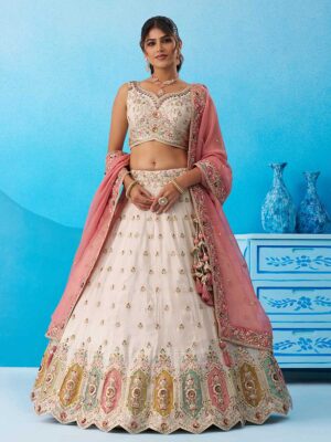 Cream Color Tissue Lehenga Choli