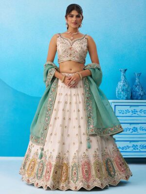Cream Color Tissue Lehenga Choli
