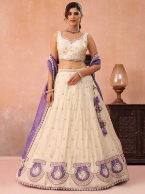 Cream Color Jacquard Silk Lehenga Choli