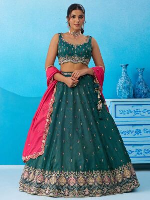 Teal Color Cosmos Silk Lehenga Choli