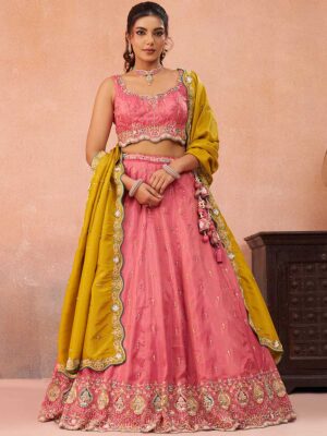 Pink Color Cosmos Silk Lehenga Choli
