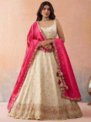 Cream Color Cosmos Silk Lehenga Choli